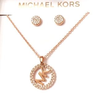 MICHAEL KORS Gold Crystal Logo Necklace Set